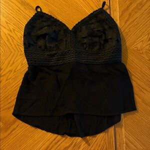 Shyanne Black Lace-Trim V-Neck Cami